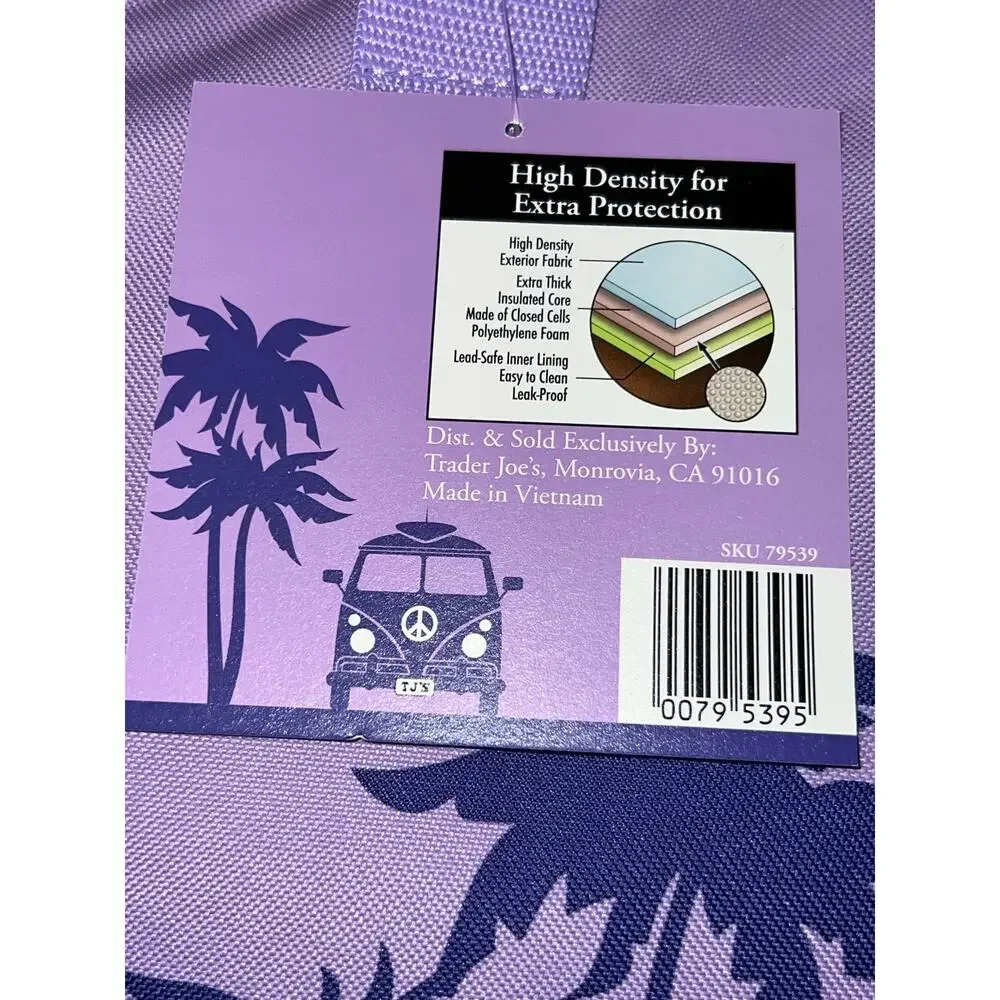 Trader Joe's Purple Insulated Tote Cooler Bag Reusable Grocery Shopping - Picture 4 of 11